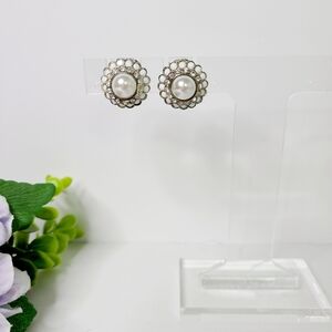 R.J. Graziano Silver-Tone Faux Pearl 1998 Vintage Clip On Earrings